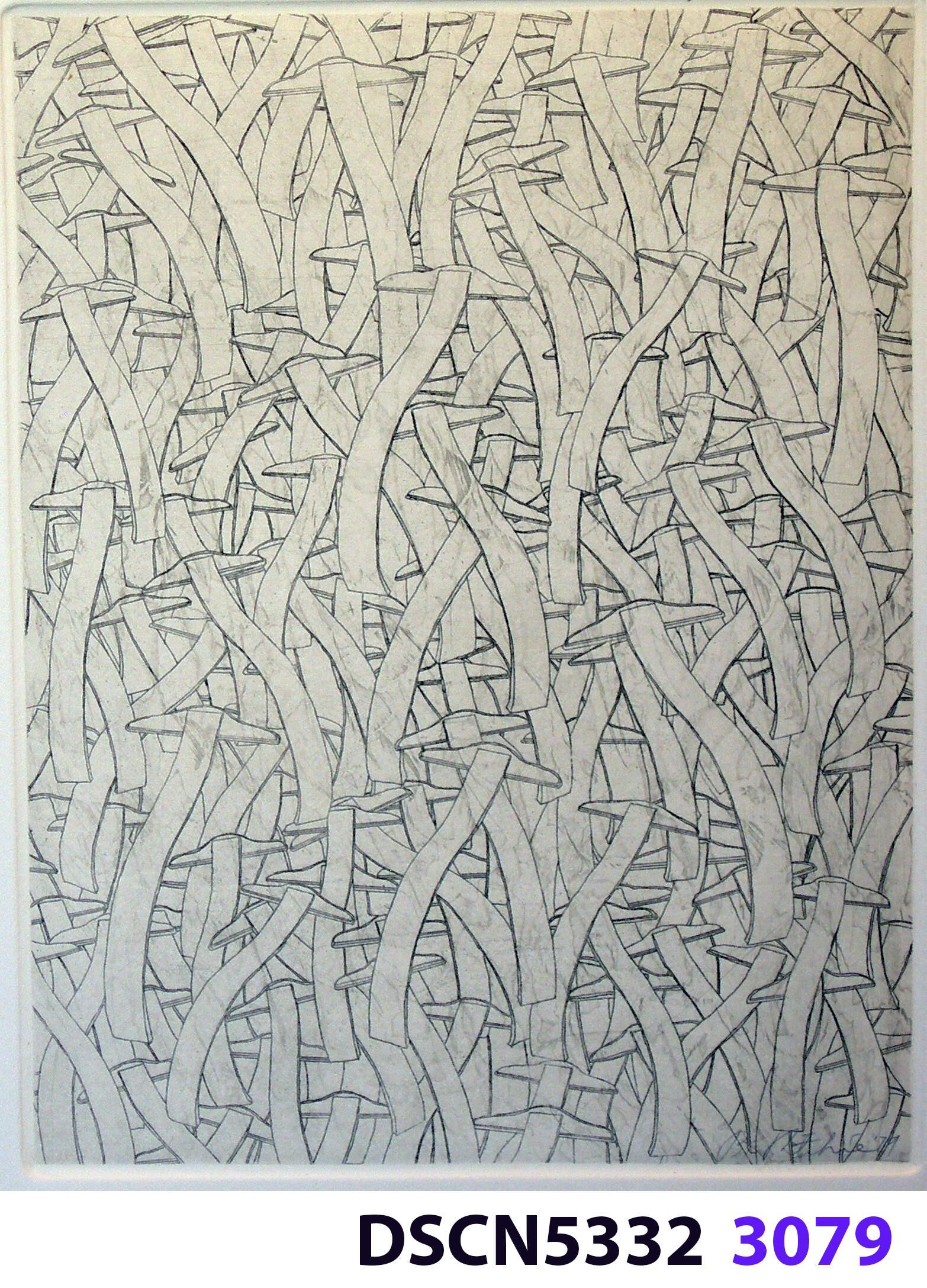 Wave Square School: I was at a fish hatchery, and, looking in the water it was all dark. I thought, there are no fish!" I blinked, and all of a sudden I could see thousands of fishes. It was a school of fishes. Later, back in my studio I imagined thousands of wave squares in such a school. It inspired me to think of a moving image. For the spaceship crash series I was working on, in my imagination the camera zoomed in and resolved to show a school of wave squares, swimming like a school of fishes.