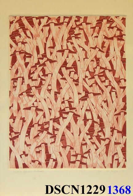 Wave Square School – variation: I was at a fish hatchery, and, looking in the water it was all dark. I thought, there are no fish!" I blinked, and all of a sudden I could see thousands of fishes. It was a school of fishes. Later, back in my studio I imagined thousands of wave squares in such a school. It inspired me to think of a moving image. For the spaceship crash series I was working on, in my imaginaton the camera zoomed in and resolved to show a school of wave squares, swimming like a school of fishes.