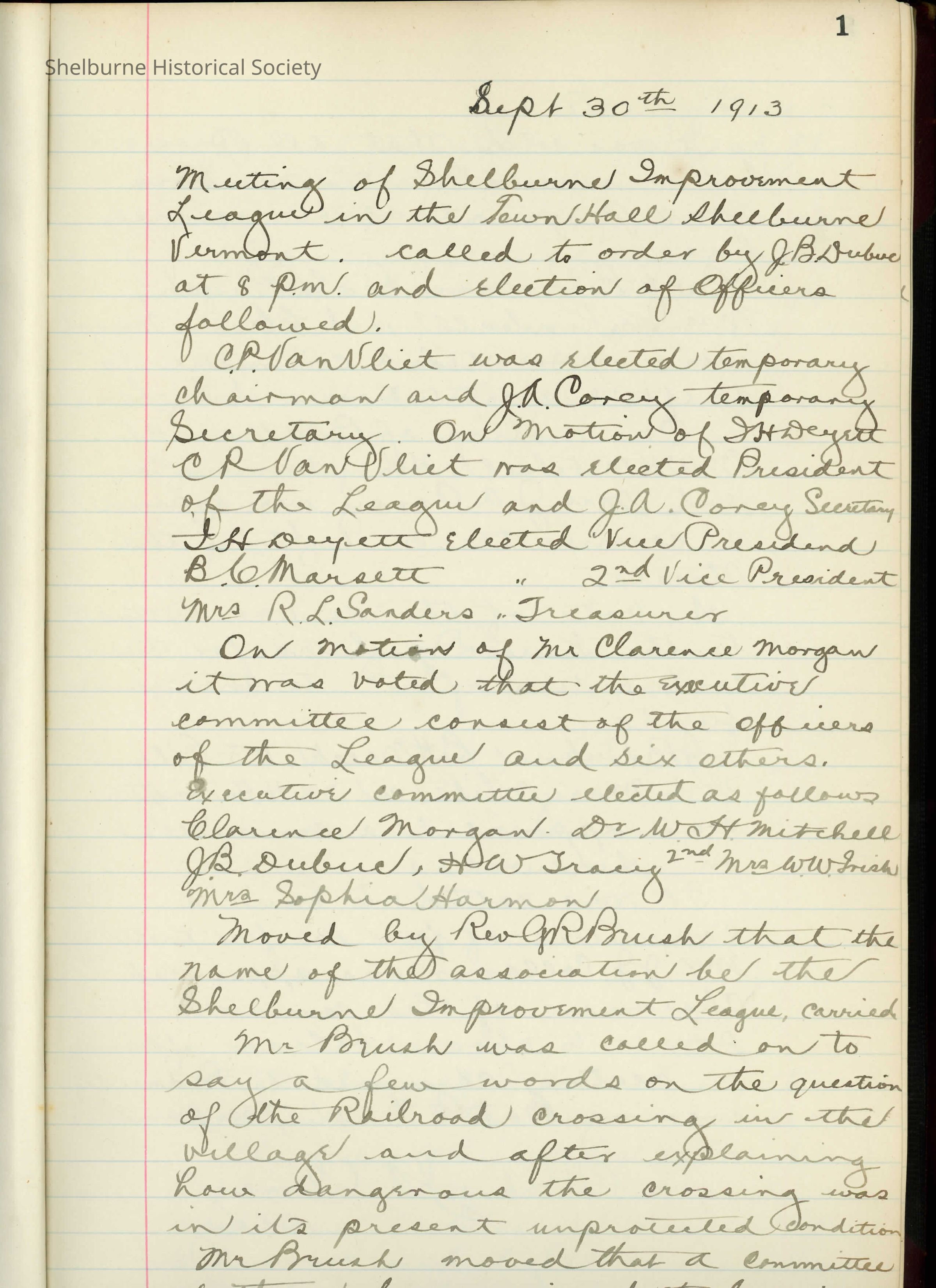 Shelburne Improvement League Ledger