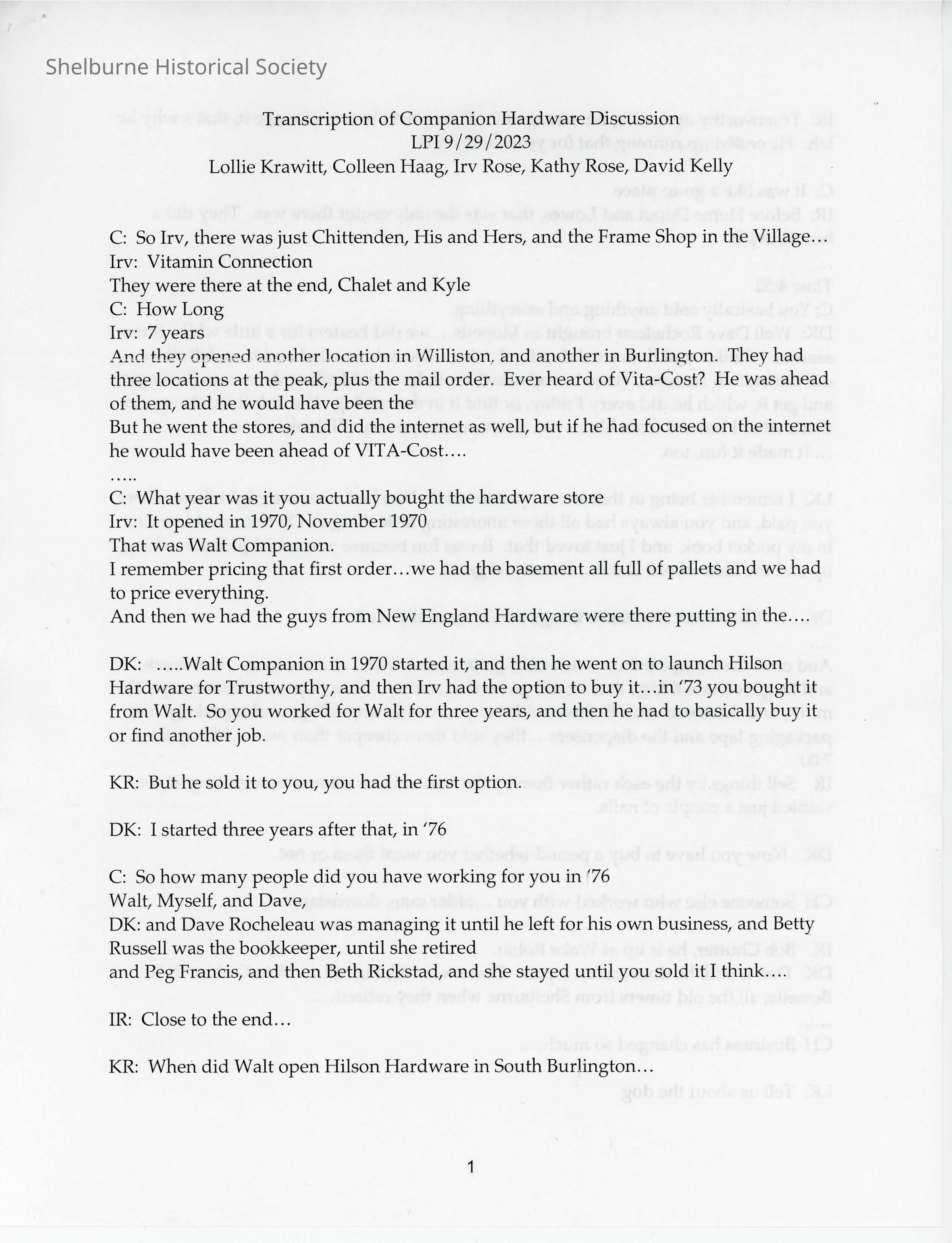 Oral History Transcript - Companion Hardware Sept 2023