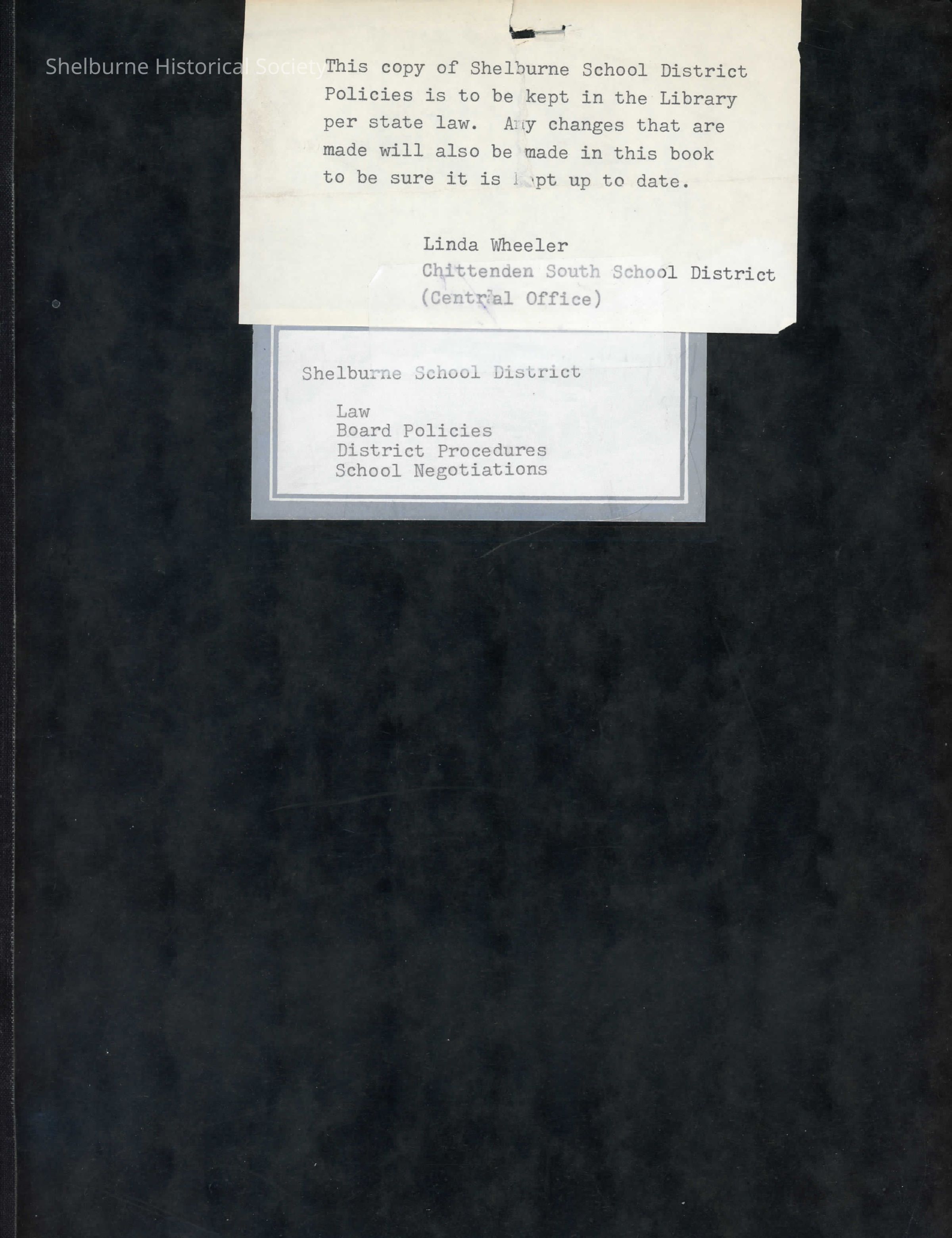 Shelburne School District Policy Manual 1971