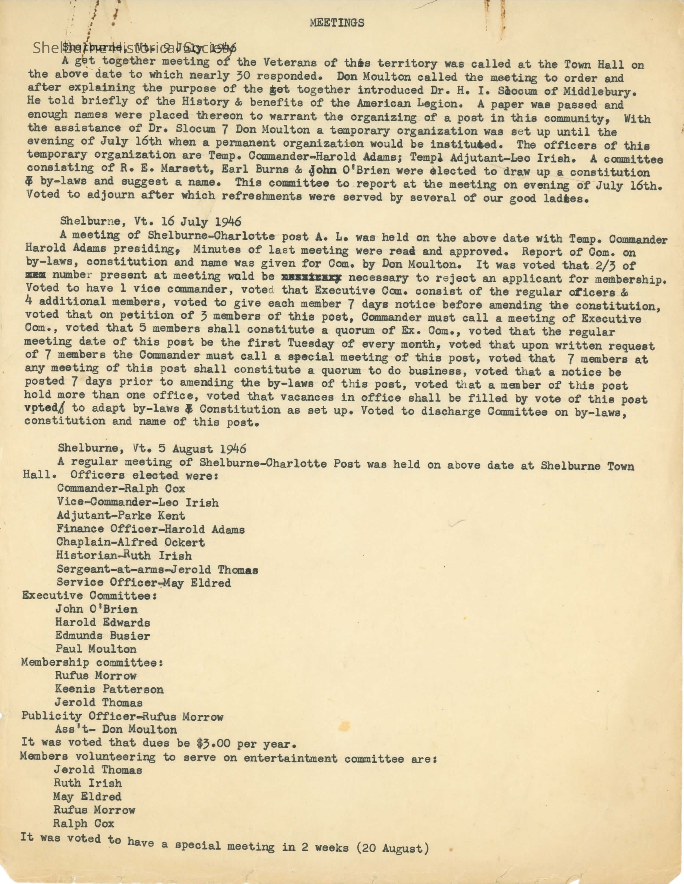 Collection Shelburne Charlotte Post 40 American Legion