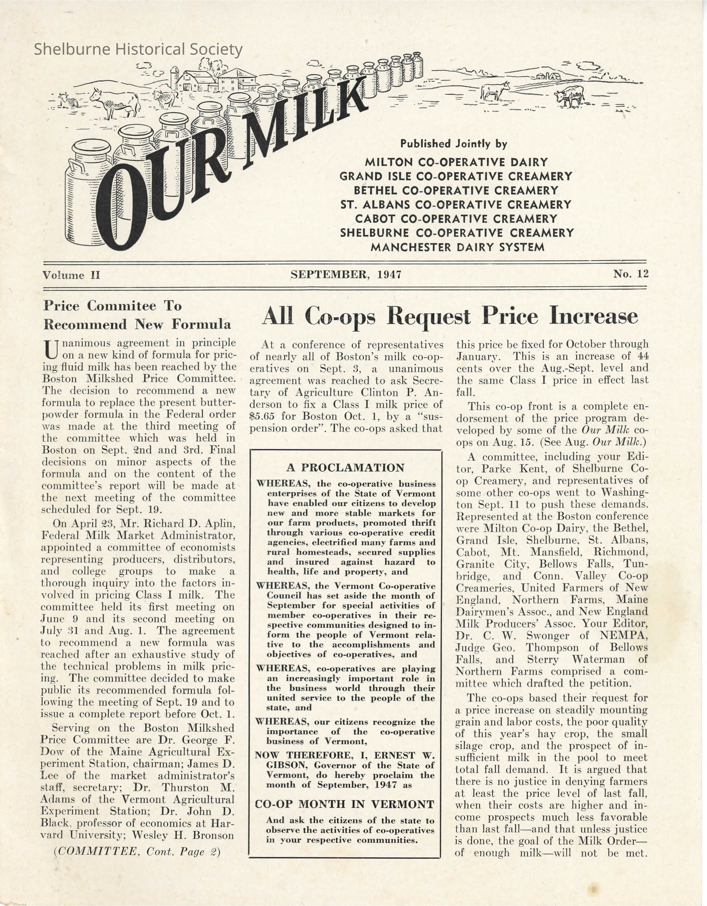 "Our Milk" Newletter Vol II Sept 1947 No12