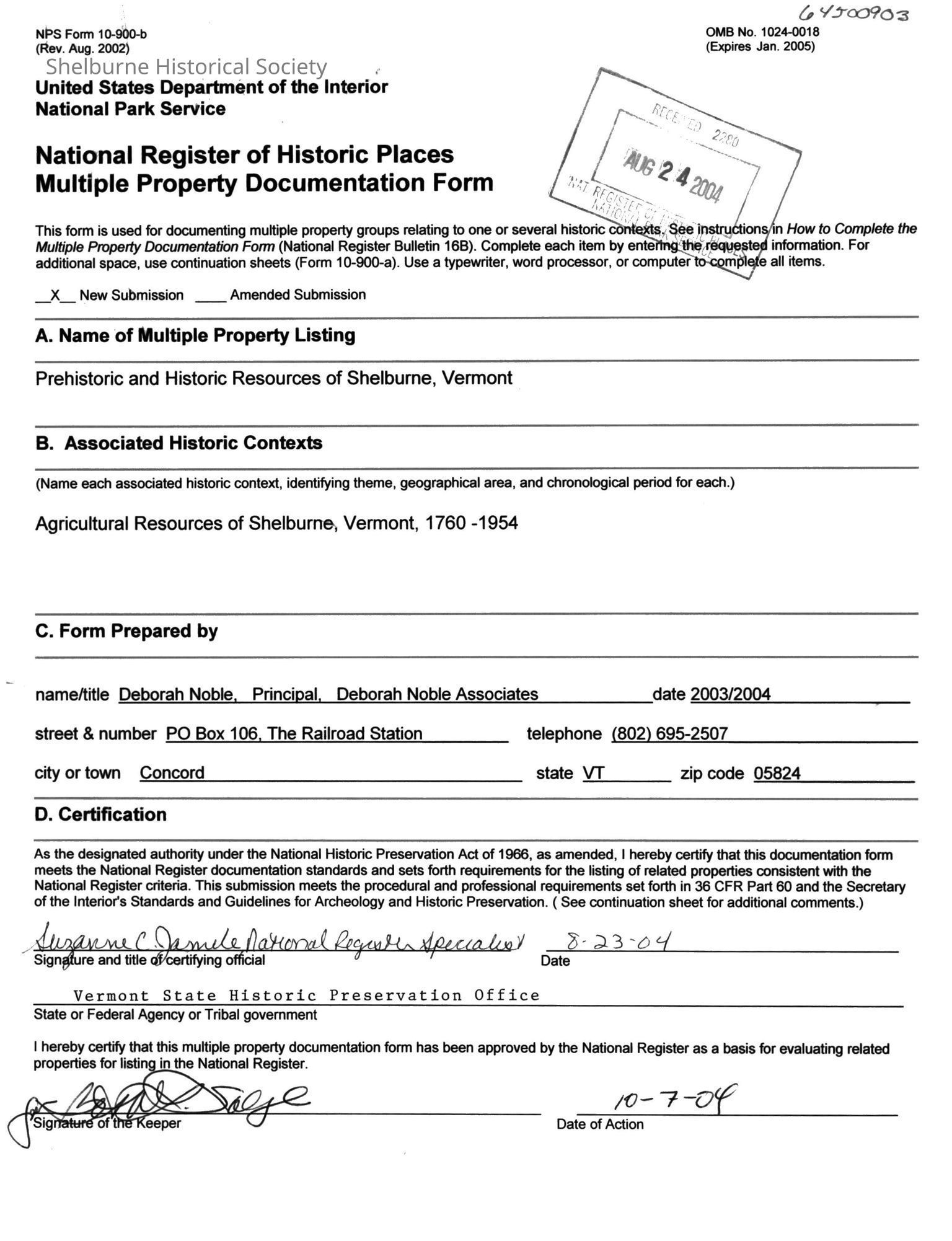 NRHP - Prehistoric And Historic Resources of Shelburne, Vermont