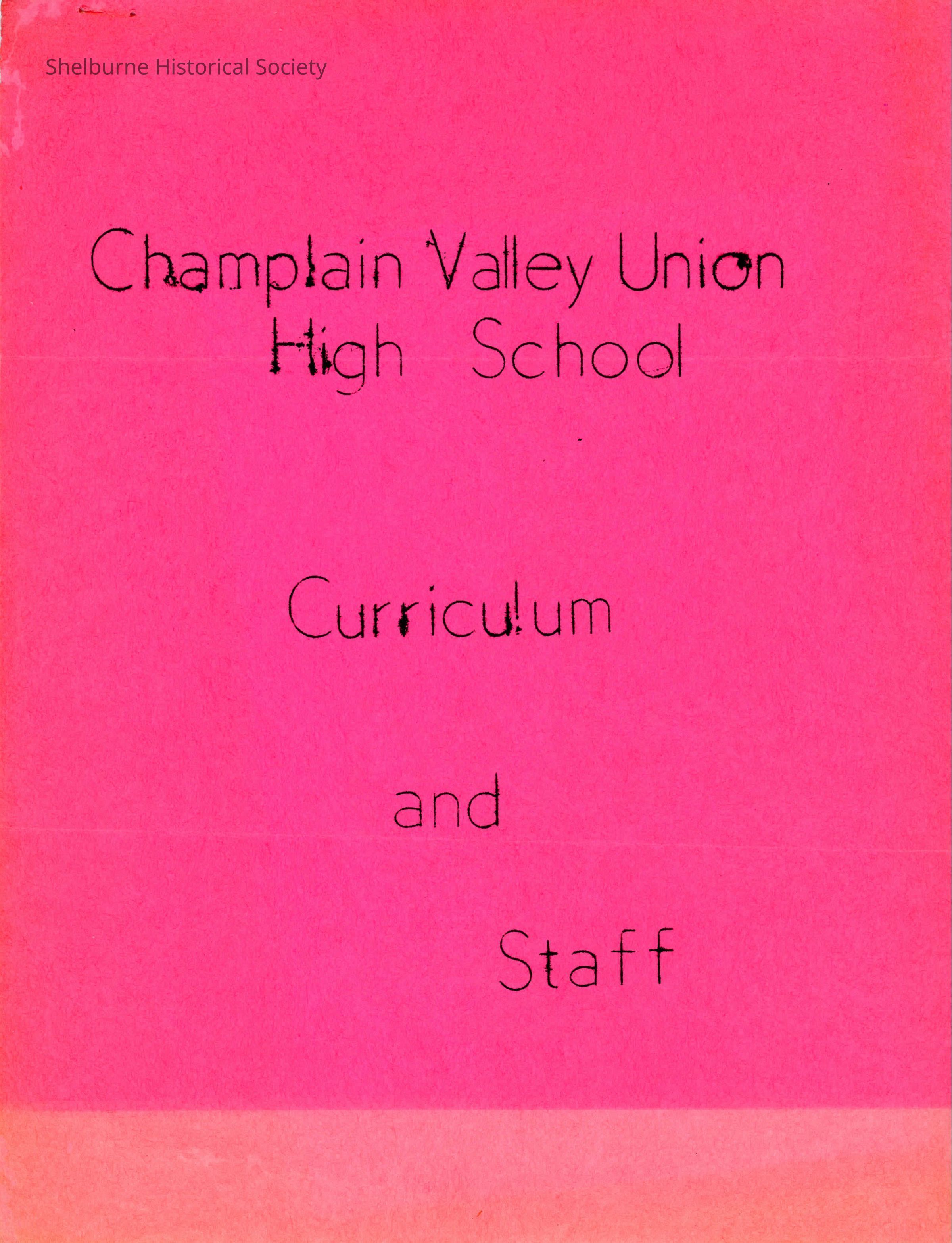 CVUHS Curriculum and Staff Booklet 1965