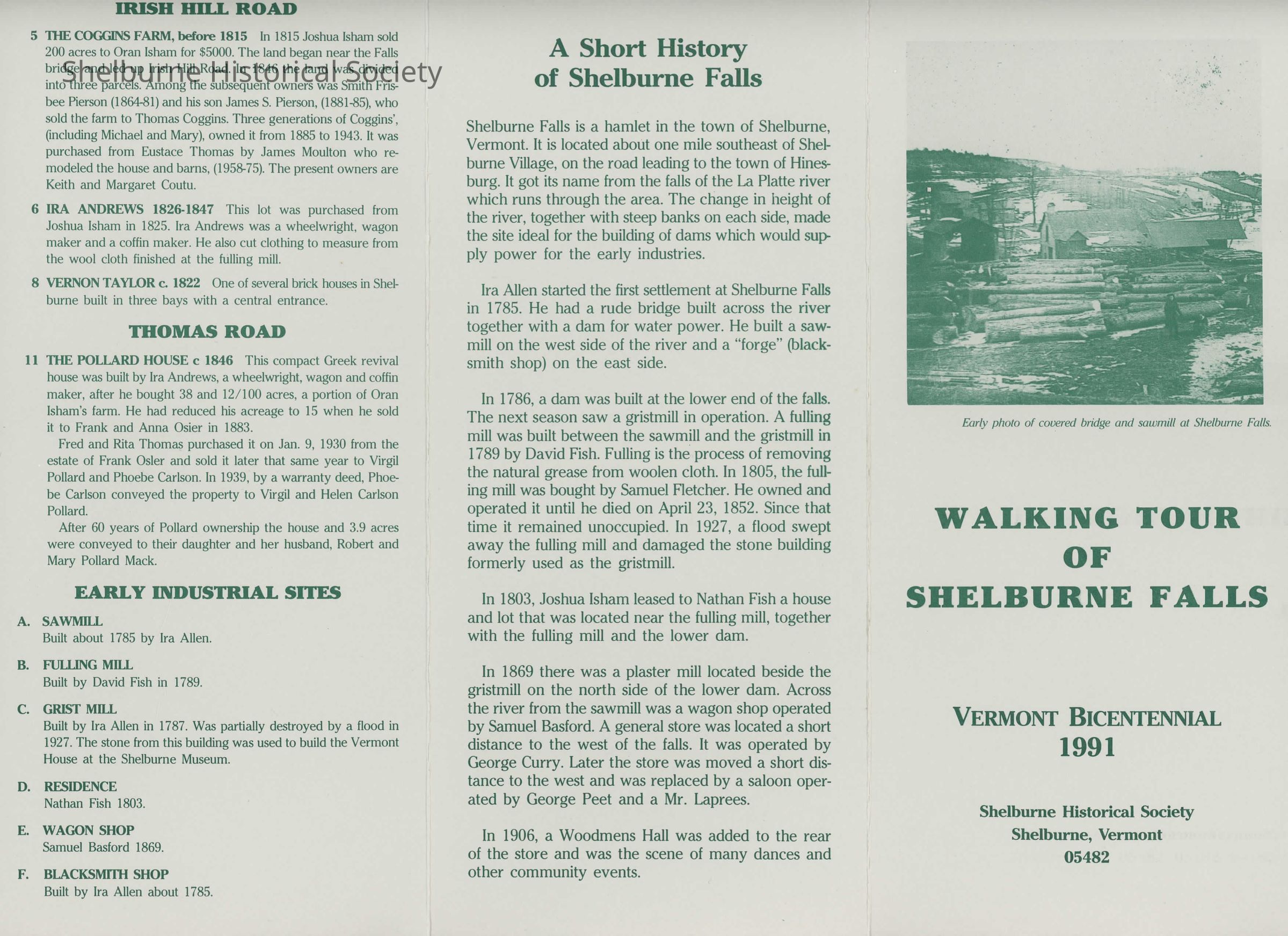Pamphlet Walking Tour of Shelburne Falls