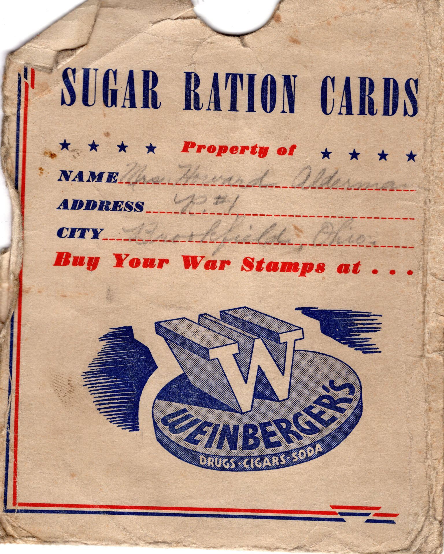 Sugar Ration Book Sugar Ration Card Envelope 1942