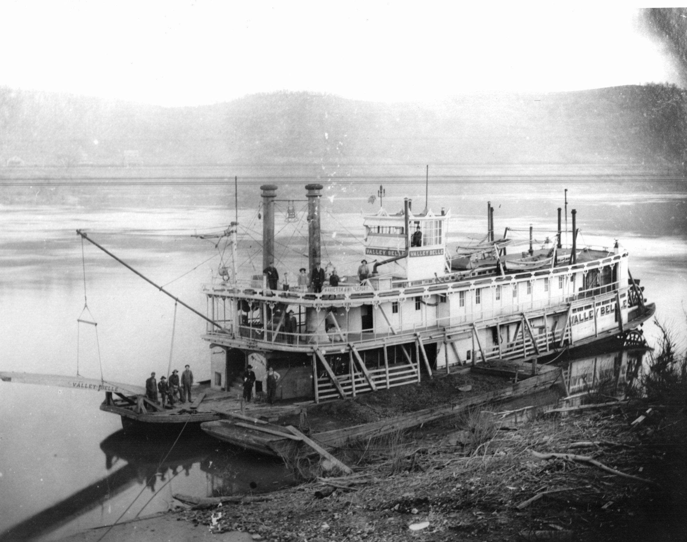 Muskingum River State Park - The Valley Belle, date unknown: The Valley Belle was a towboat and packet boat that hauled mail, cargo, and people. It was built in Harmar, Ohio in 1883 and operated along the Ohio River and many of its tributaries. This steamboat worked until 1943 when it sank on the Ohio River near Kanauga, Ohio.