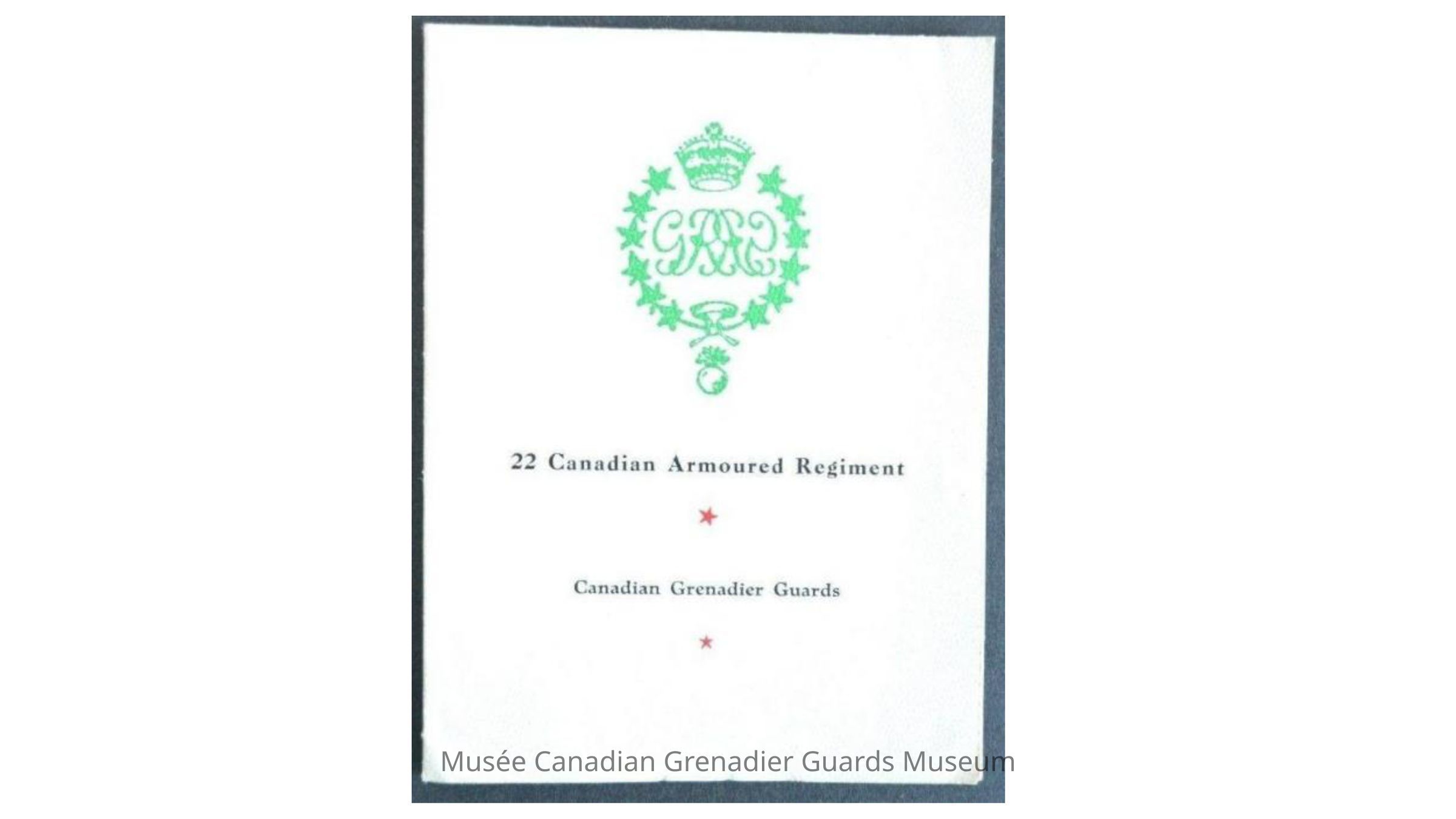 1945 22nd Canadian Armoured Regiment (CGG) Christmas Card: Canadian Grenadier Guards (22nd Canadian Armoured Regiment) Christmas card dated 1945 Sent from a CGG soldier named "Red" on active duty in Holland to his sweetheart or family in Canada.