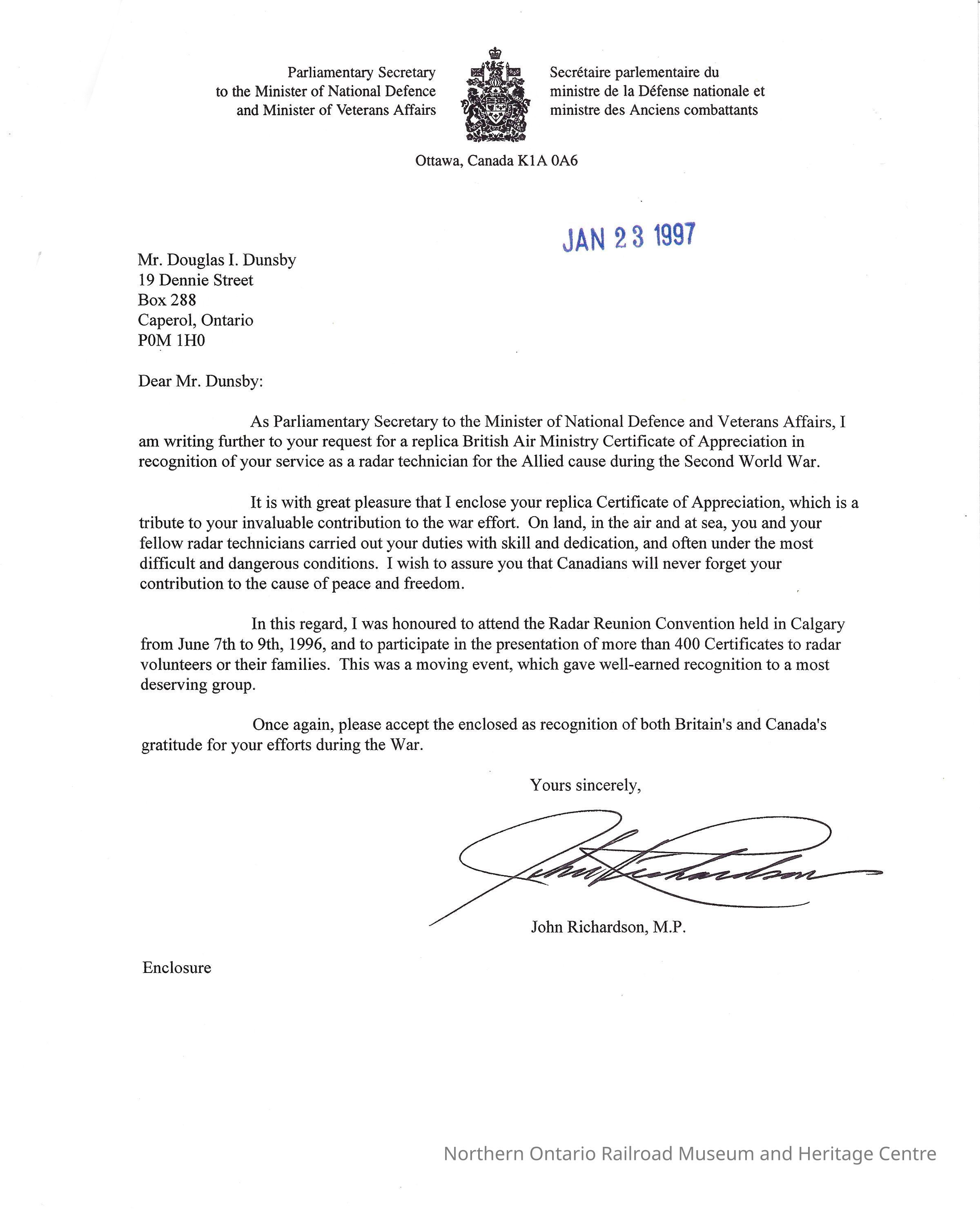 Recognition request for WW II service
