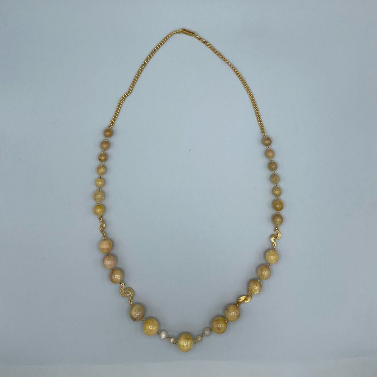 Bead Necklace with Gilt-Metal Curb Chain and Scroll Spacers - Image 2