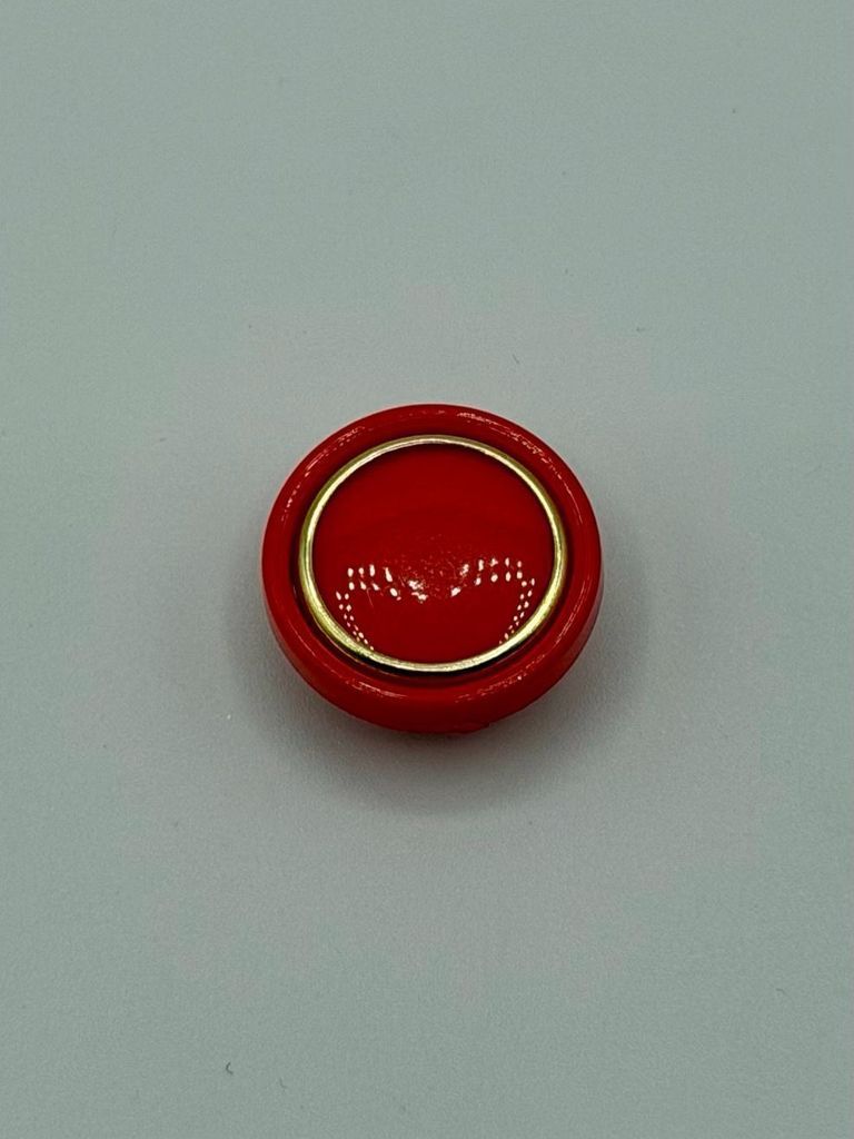 Set of Six Round Shank Buttons — Red with Gold-Tone Rim - Image 4