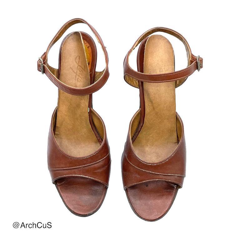 Pair of Women's Brown Leather Ankle-Strap Peep-Toe High-Heeled Sandals (Joya), with Box