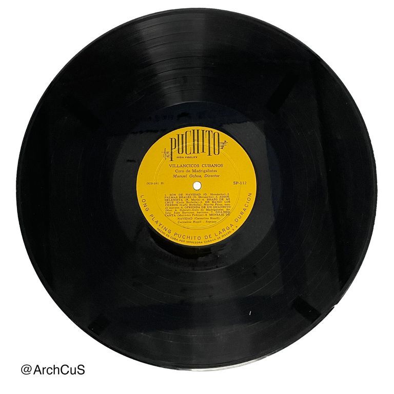 LP record "Villancicos cubanos" — Coro de Madrigalistas, directed by Manuel Ochoa (Puchito 12″ 33⅓ rpm LP, SP-112; matrix ICD-251) - Image 3