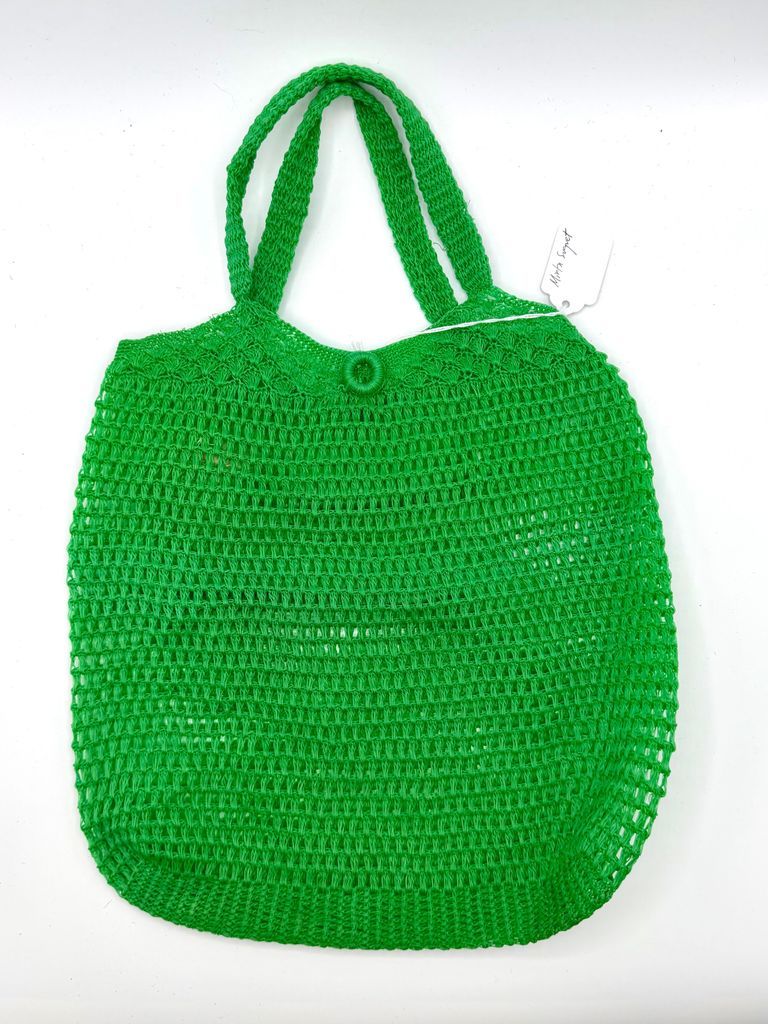 Mesh Plastic Handbag with Flower Appliqué (bolso / "jaba"), green - Image 2