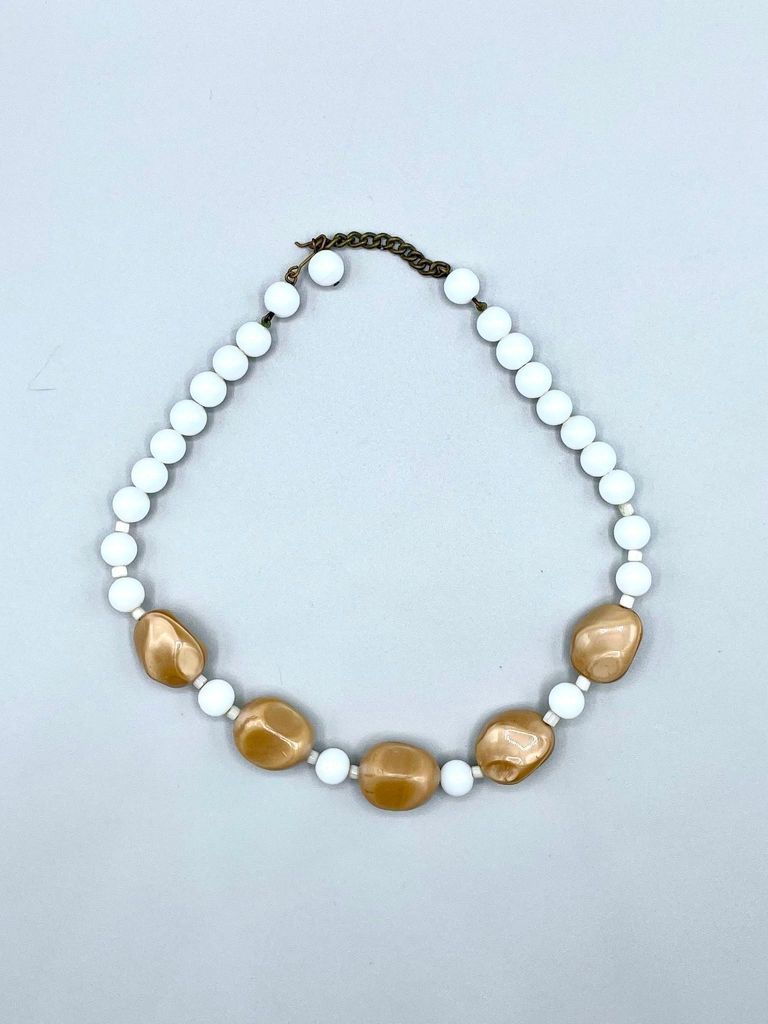 Beaded necklace — white beads with gold baroque accent beads