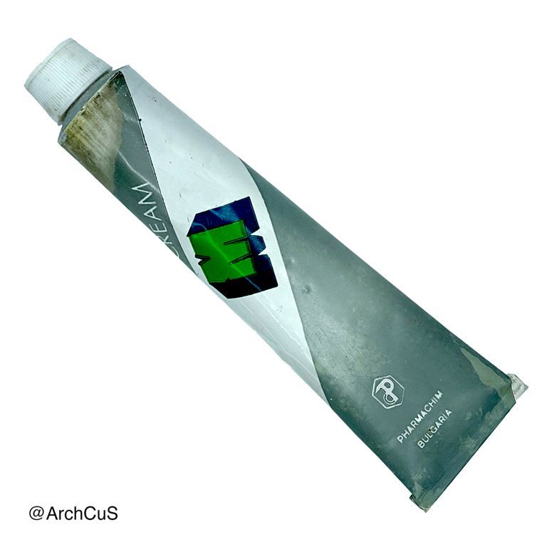 "M" shaving cream metal tube