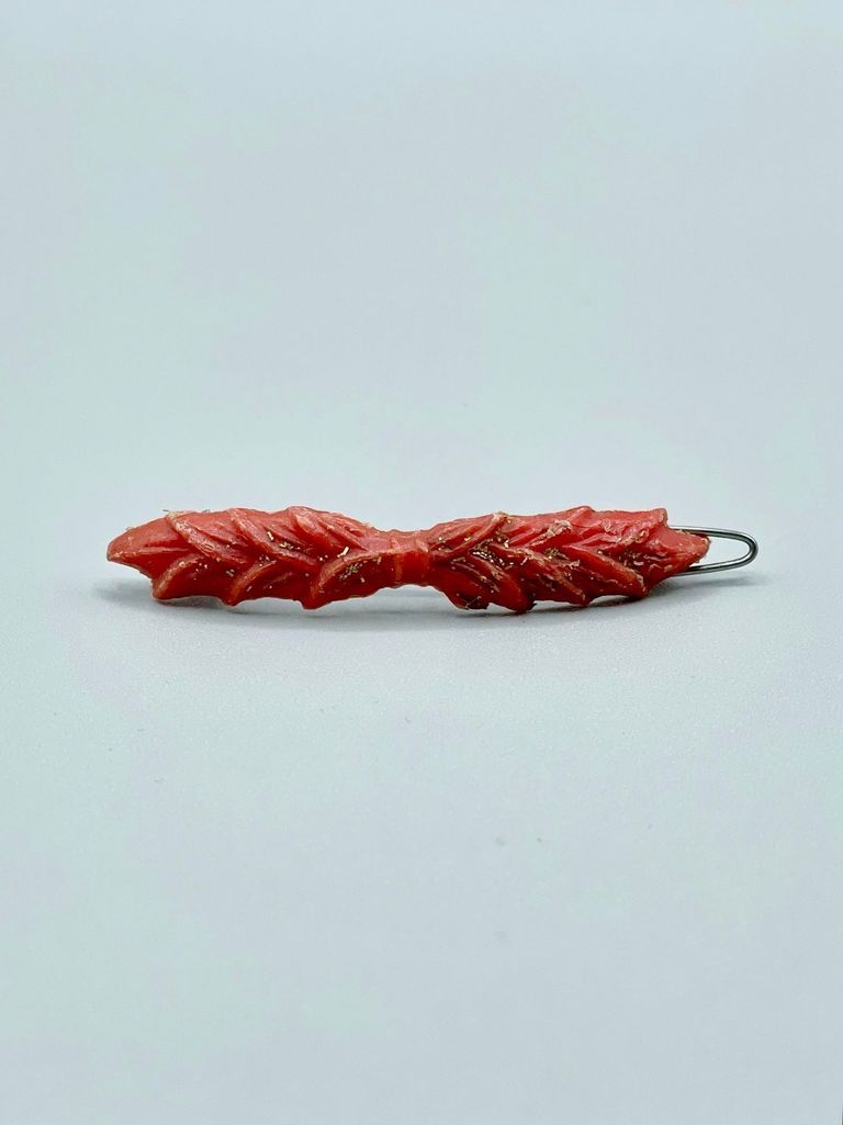 Hair barrette in foliate (leaf/wheat) design, red