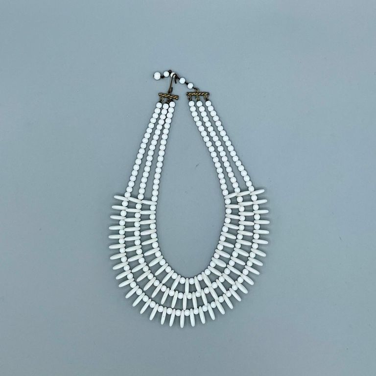 Czech White Glass-Bead Multi-Strand Bib Necklace - Image 2