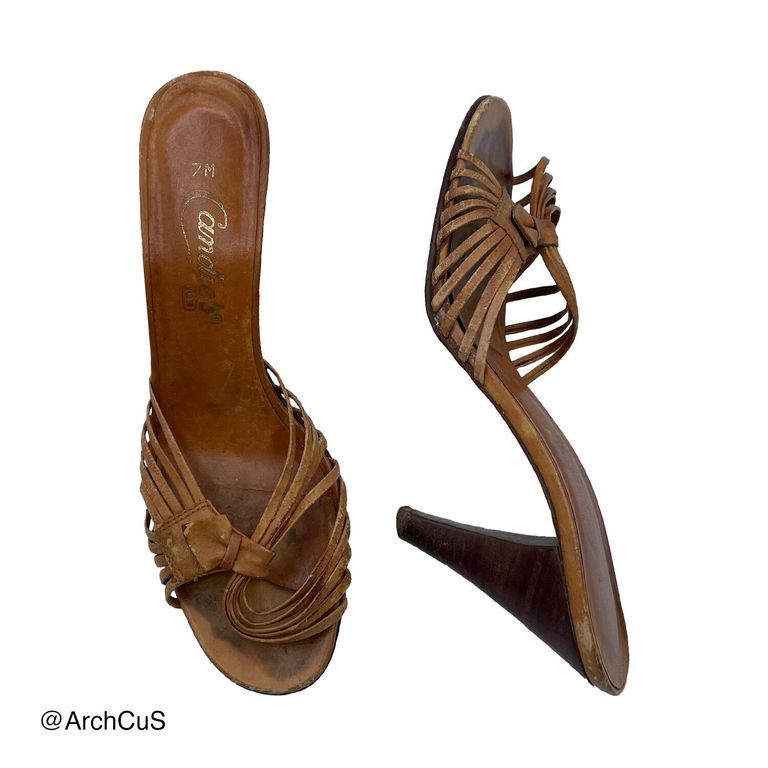 Candie's tan leather high-heeled slide sandals (mules) - Image 2
