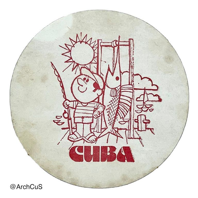 Coaster with marlin-fishing cartoon, "Cuba"