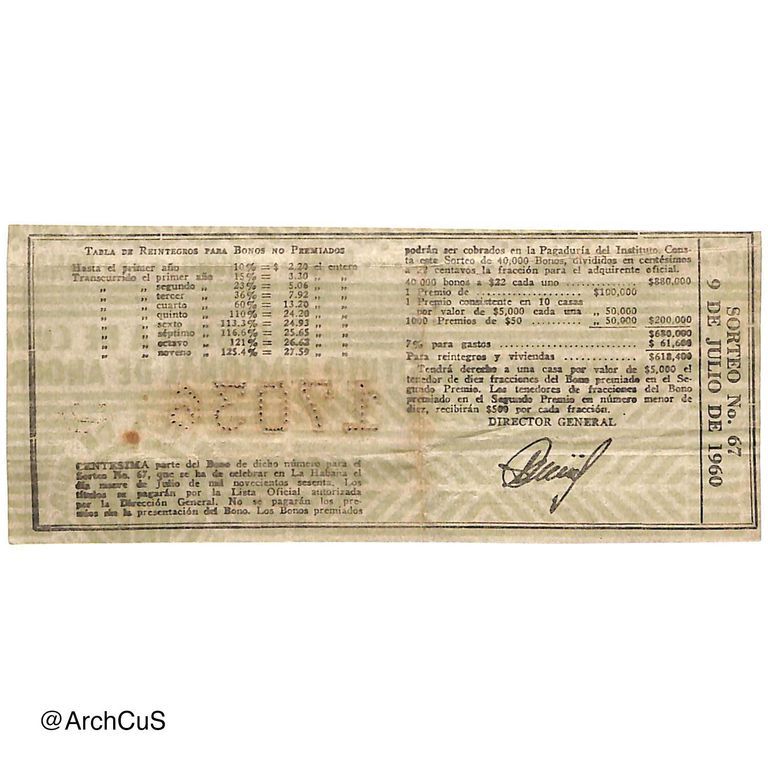Lottery savings-bond ticket (bono), INAV — Sorteo No. 67, 9 July 1960 - Image 2