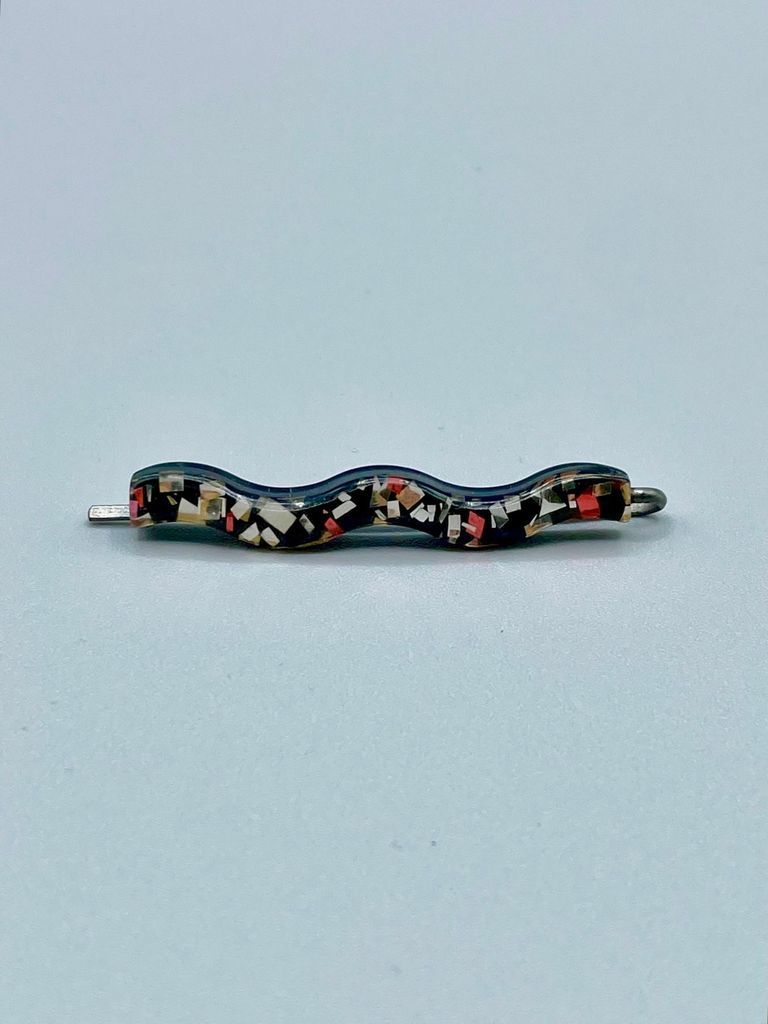 Confetti-lucite hair clip, dark ground (bobby-pin style)