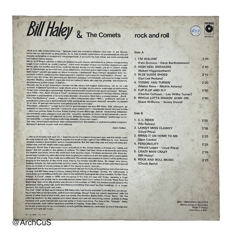 LP record "Bill Haley & The Comets" (Polskie Nagrania "Muza" 12″ 33⅓ rpm LP, SX 2417) - Image 2