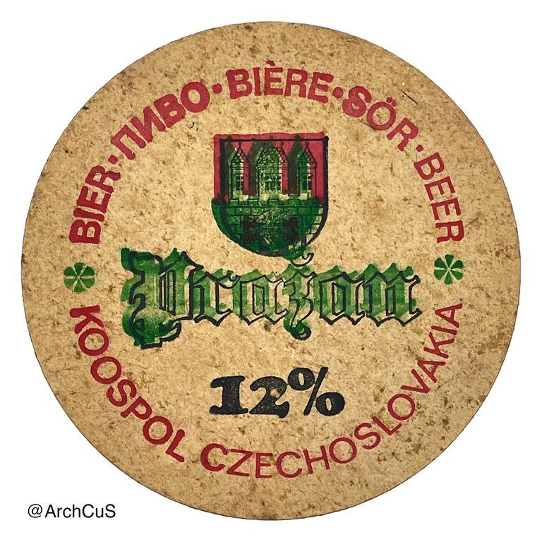 Beer Coaster — "Pražan" 12°, KOOSPOL Czechoslovakia (Multilingual)