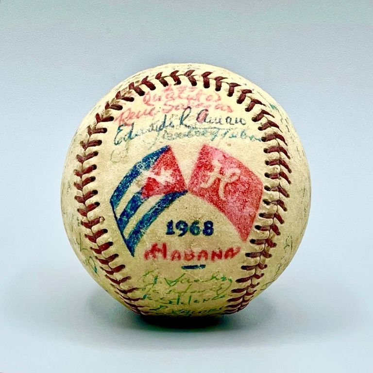 Hand-decorated and signed commemorative baseball, "1968 / HABANA"