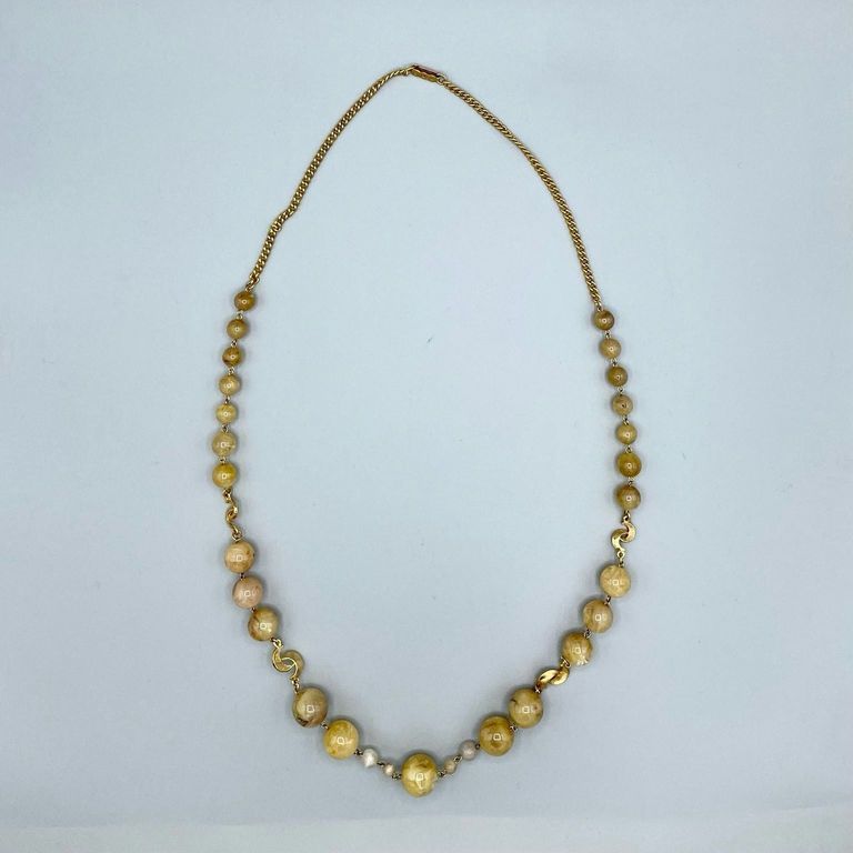 Bead Necklace with Gilt-Metal Curb Chain and Scroll Spacers