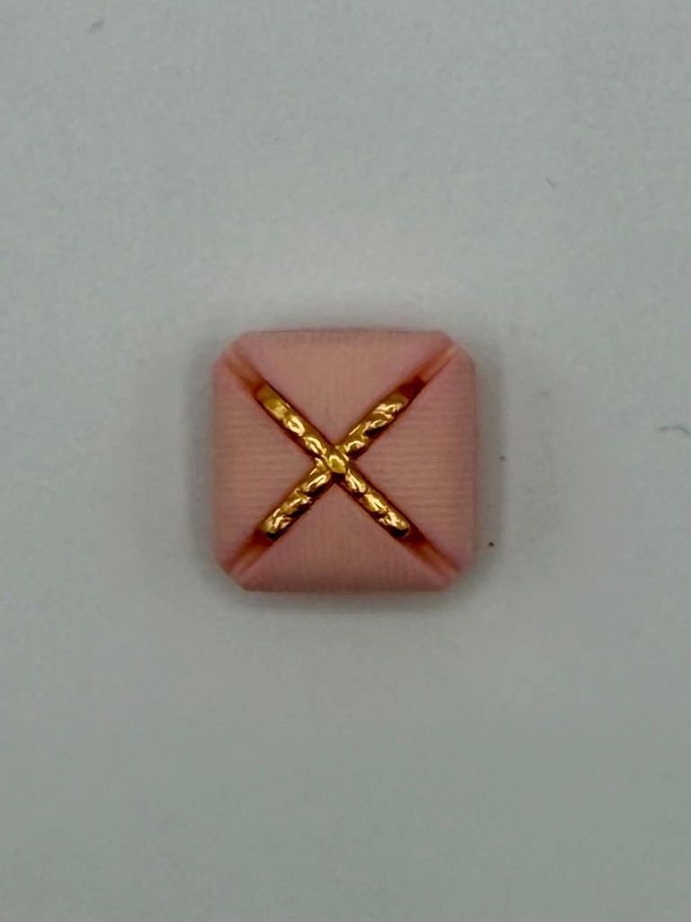 Set of six matching square buttons, pink with golden "X" motif - Image 3