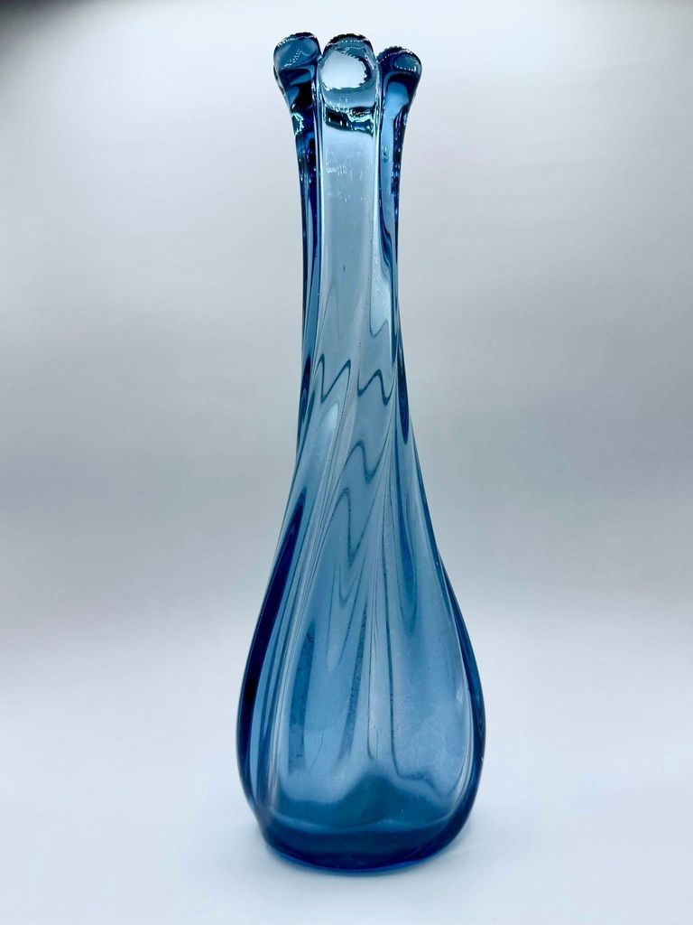 Blue art-glass bud vase, swung/stretched form