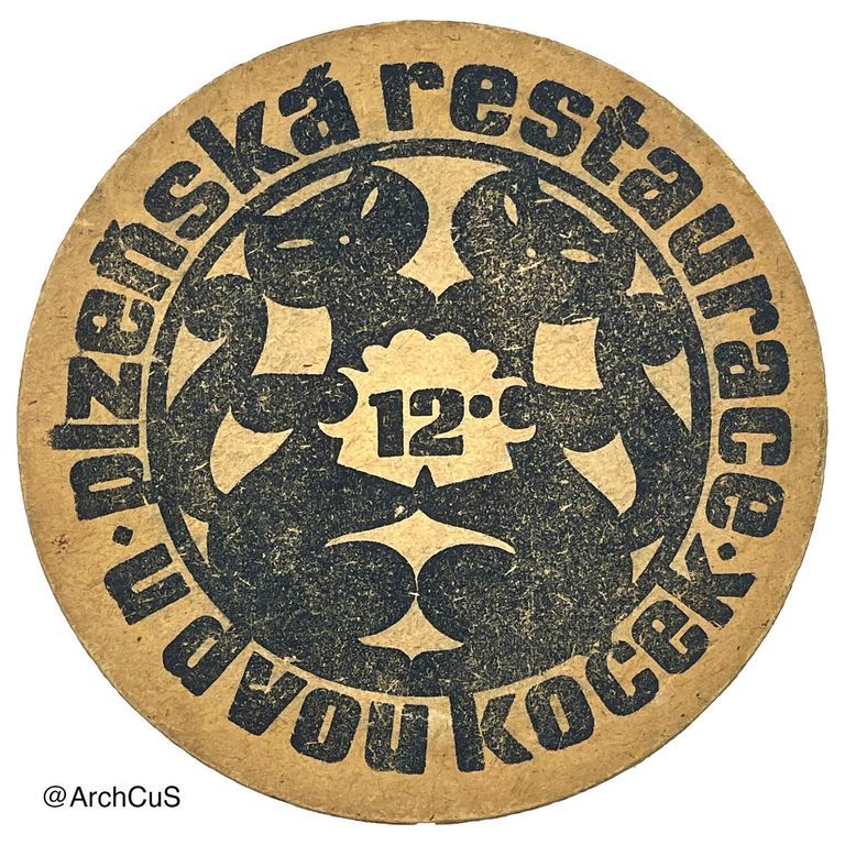 Beer Coaster — "Plzeňská restaurace U Dvou koček" (Prague), 12° Lager