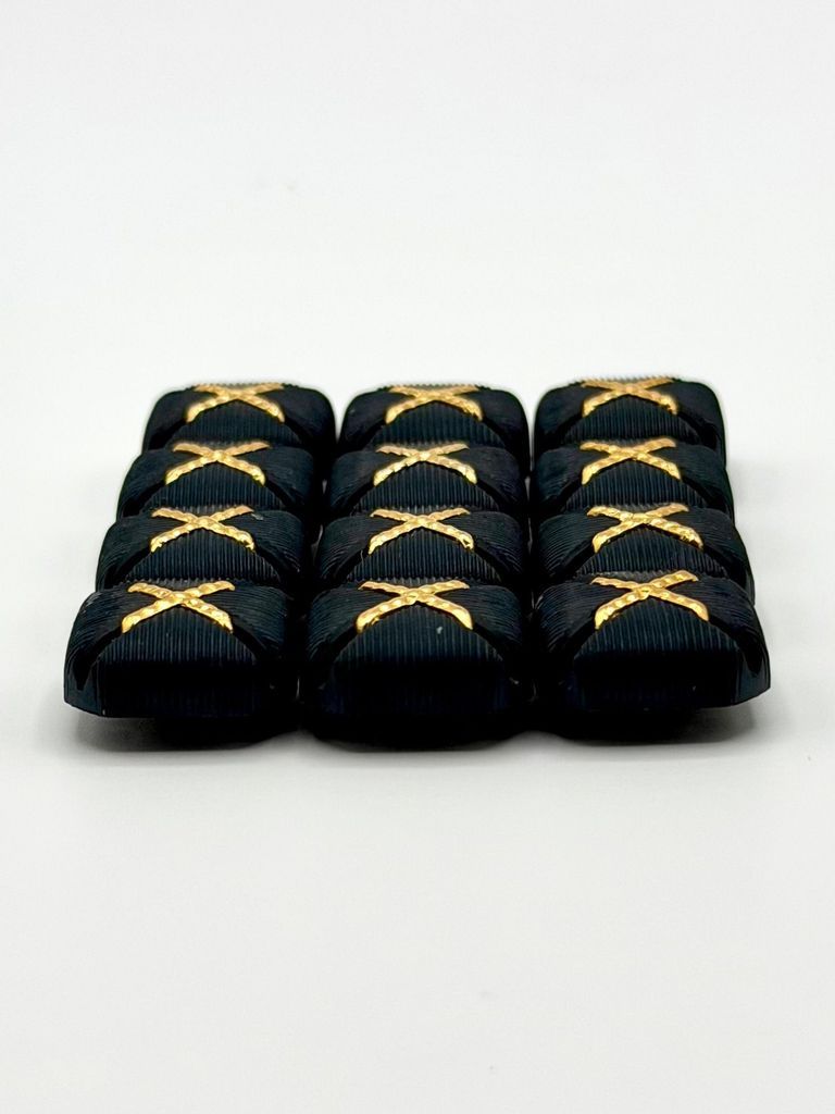 Set of twelve matching square buttons, black with golden "X" motif - Image 2