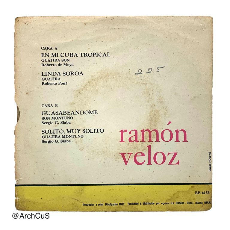 EP record "Linda Soroa" — Ramón Veloz with the guitars of Ojeda (Areíto/EGREM 7″ 45 rpm EP, EPA-6133) - Image 2