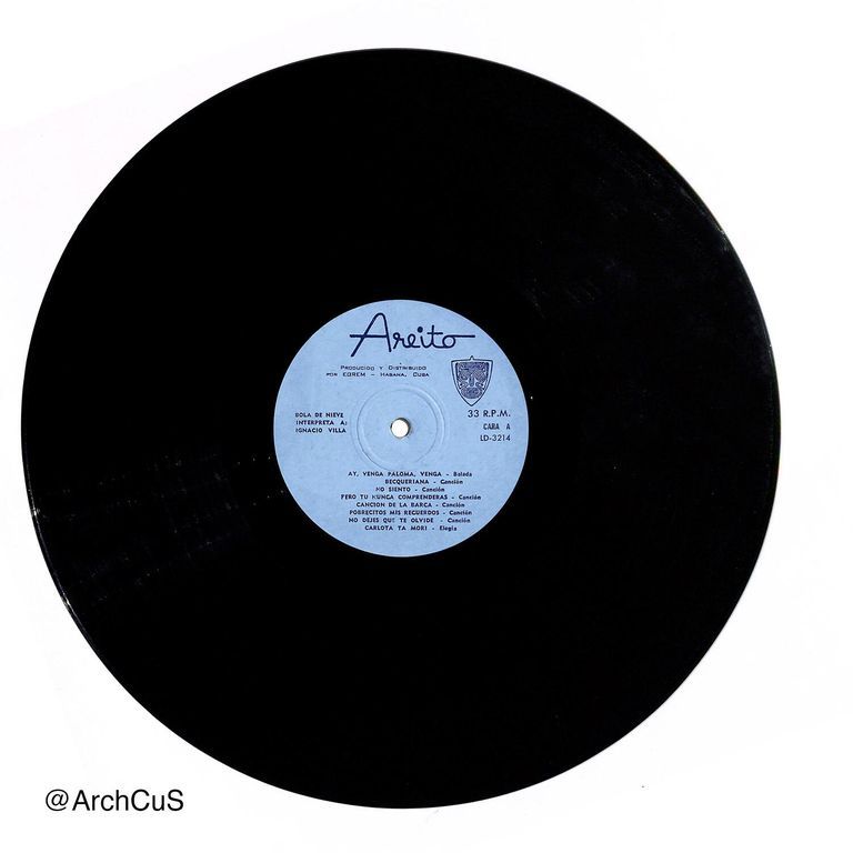 LP record album — Bola de Nieve interpreta a Ignacio Villa (Areíto / EGREM, LD-3214), jacket and disc - Image 3