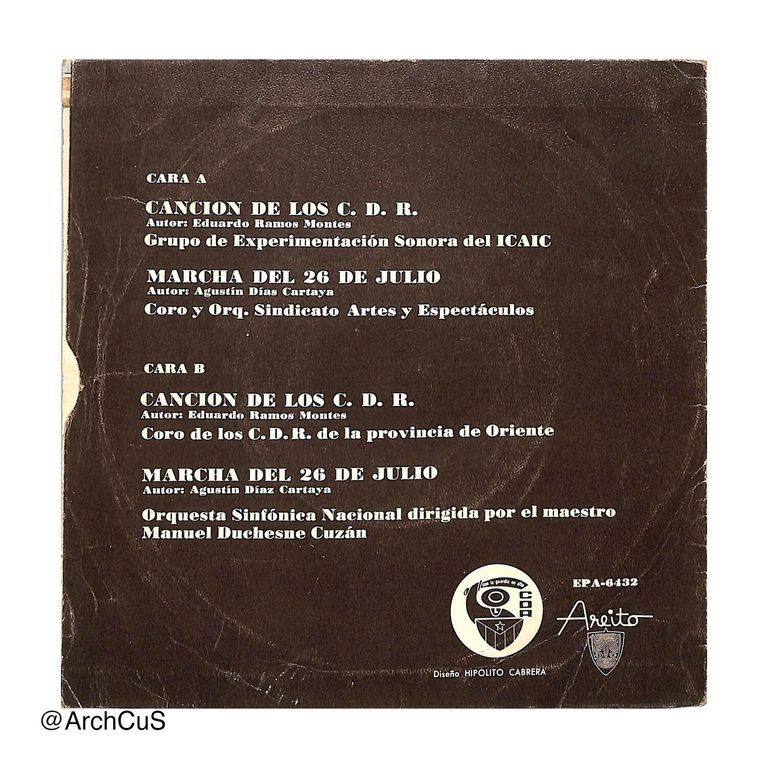 EP jacket (sleeve only) — Canción de los C.D.R. / Marcha del 26 de Julio (Areíto EPA-6432) - Image 2
