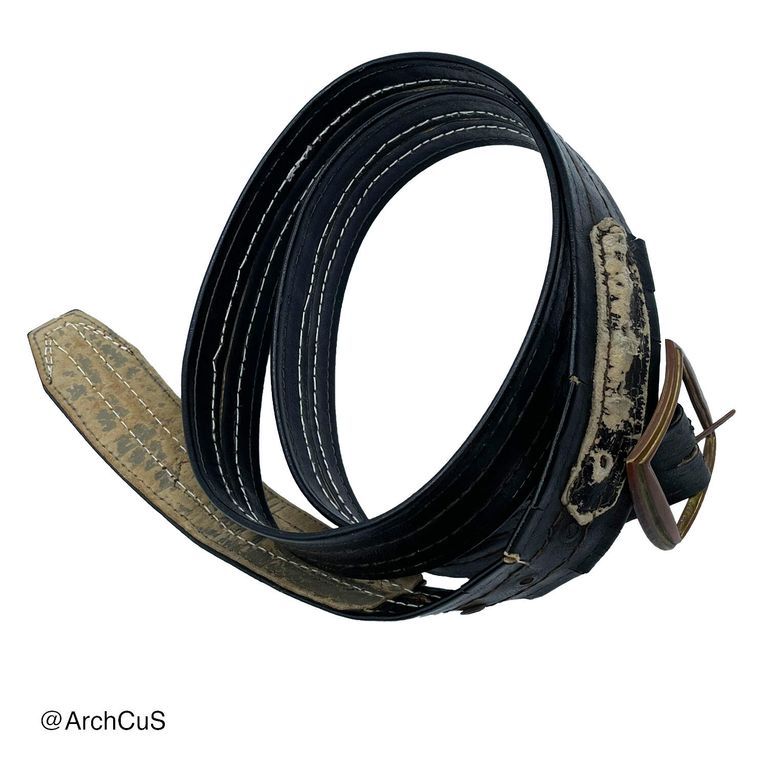 Black repaired (topstitched) belt with antiqued-brass buckle