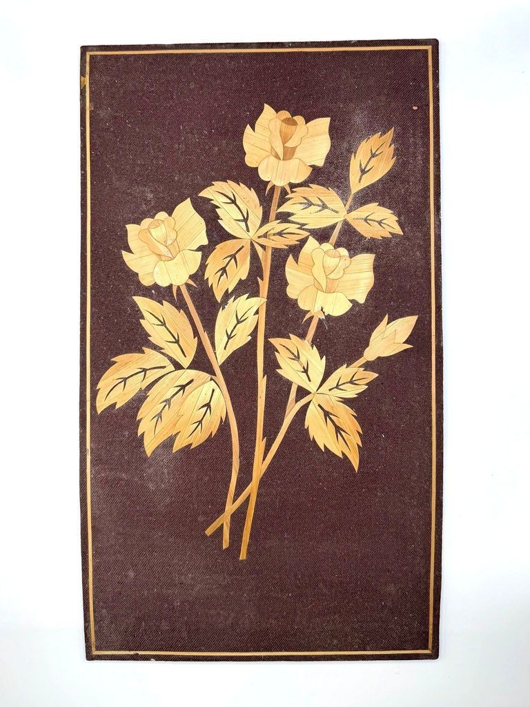Straw-marquetry wall picture, floral bouquet (roses)