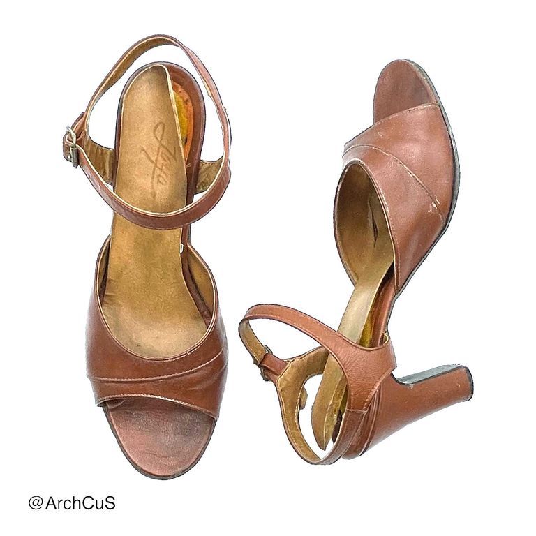 Pair of Women's Brown Leather Ankle-Strap Peep-Toe High-Heeled Sandals (Joya), with Box - Image 2