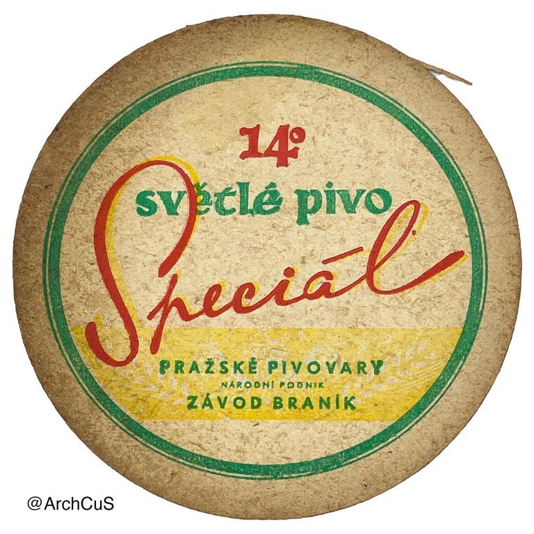 Beer Coaster — "Speciál" 14° Pale Lager, Pražské pivovary n.p., Závod Braník (Prague)