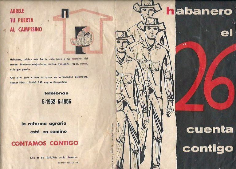 Revolutionary leaflet — "Ábrele tu puerta al campesino / El 26 cuenta contigo" (Concentración Campesina, 26 July 1959)