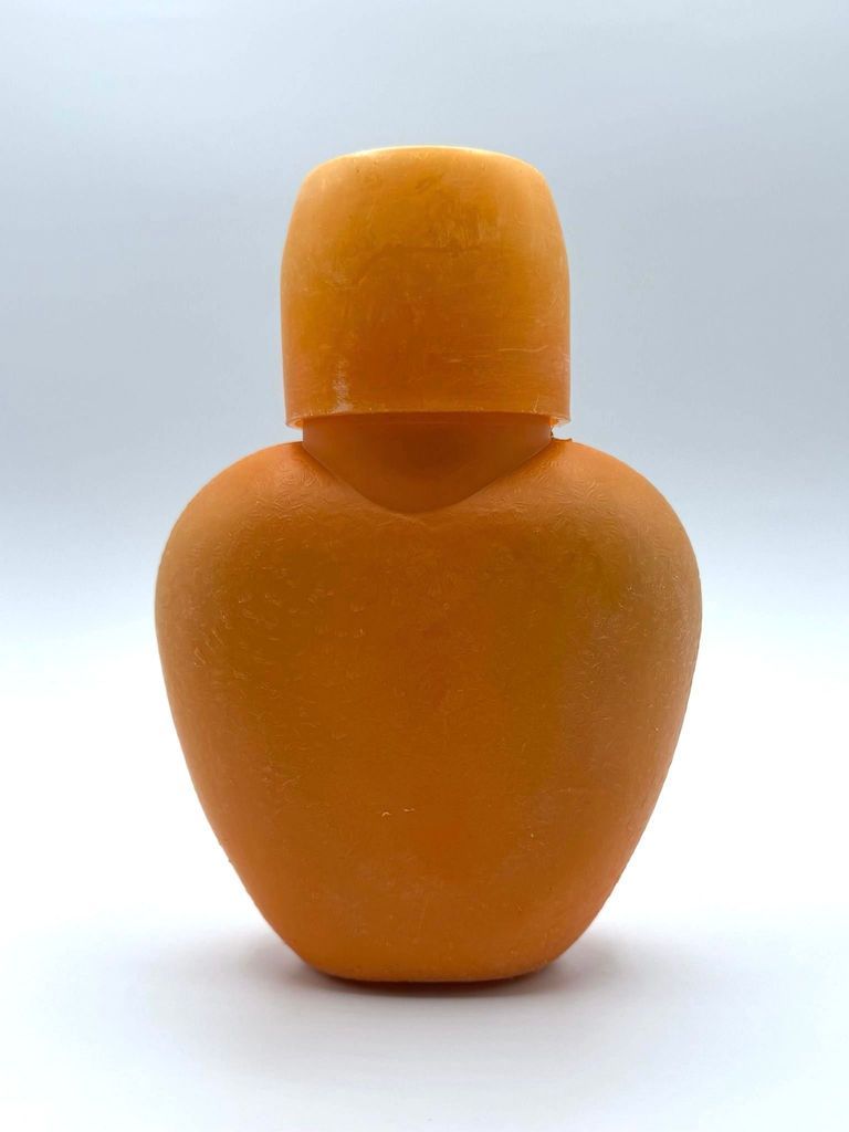 Child's school water bottle (cantimplora escolar), amber molded plastic with cup-cap