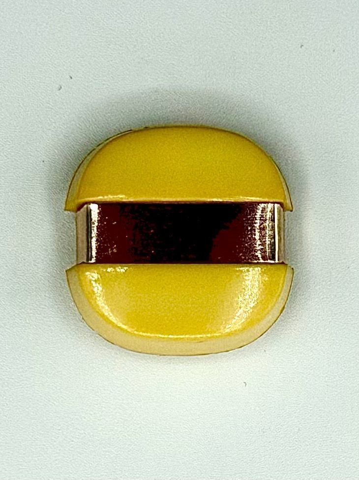 Buttons (set), yellow plastic with gold-tone metal rim - Image 5