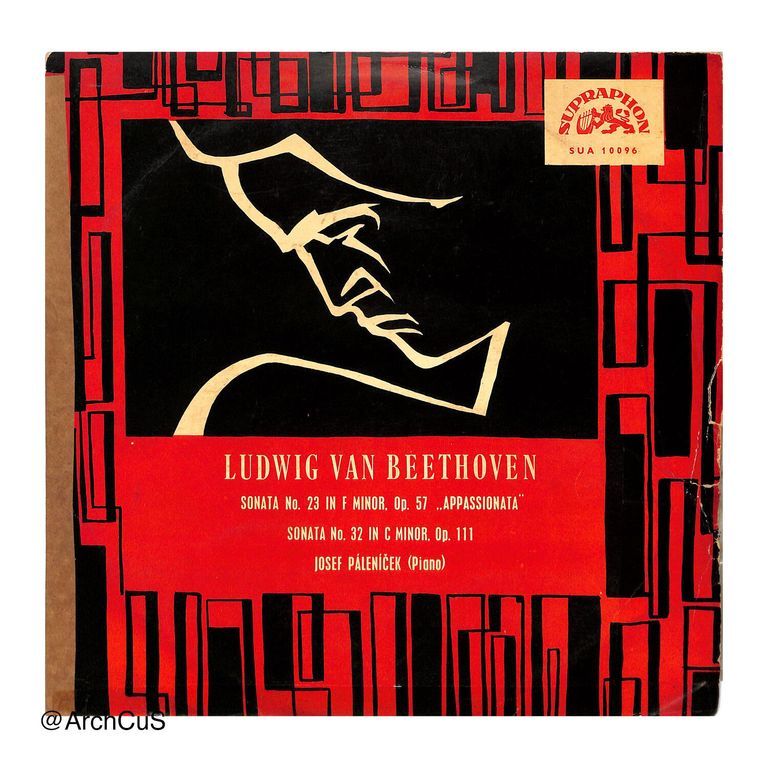 LP record album — Beethoven, Appassionata (Op. 57) & Sonata No. 32 (Op. 111), Josef Páleníček, piano (Supraphon SUA 10096), jacket and disc