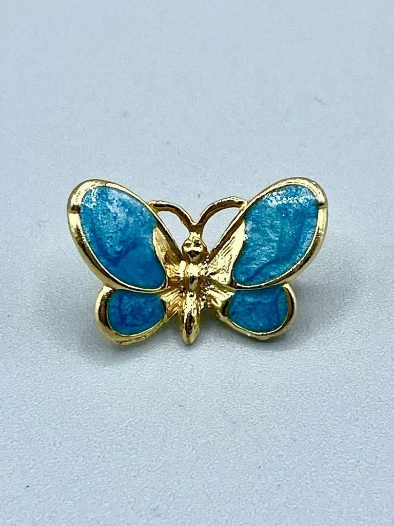Butterfly brooch, gold-tone with blue enamel wings