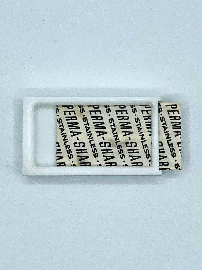 "Perma-Sharp Stainless" Double-Edge Razor Blade in Original Plastic Dispenser