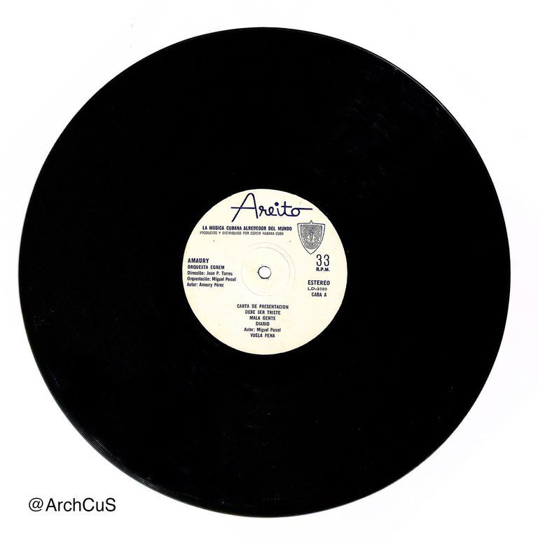 LP record album — Amaury Pérez, Amaury (EGREM / Areíto, LD-3580), jacket and disc - Image 3