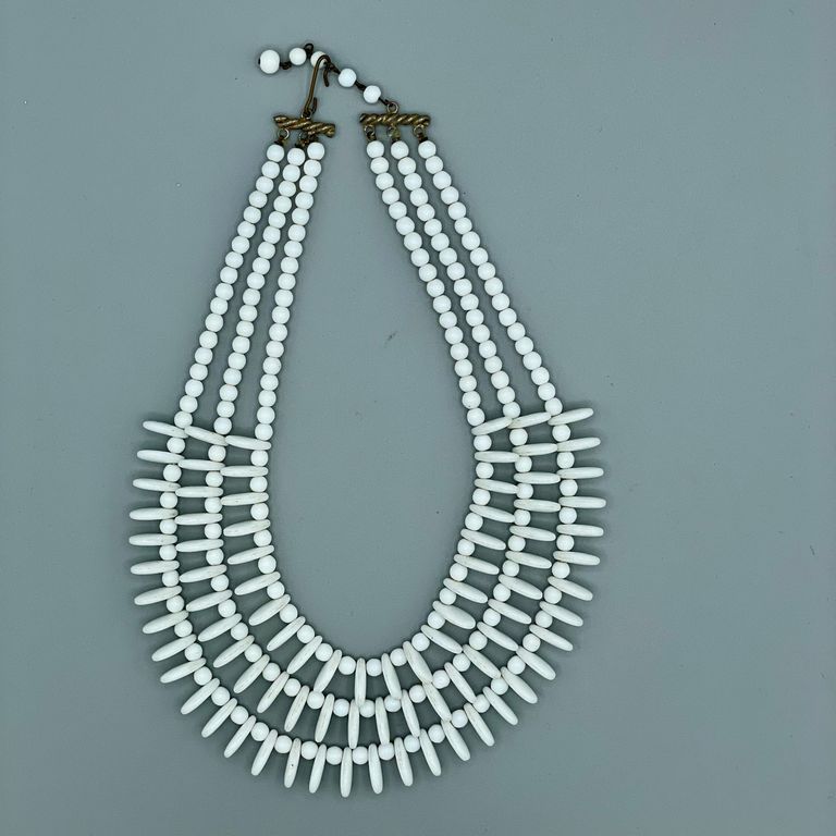 Czech White Glass-Bead Multi-Strand Bib Necklace - Image 3